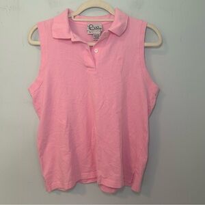 Lilly Pulitzer 100% Cotton Pink Collared Sleeveless Polo Top Size XL
